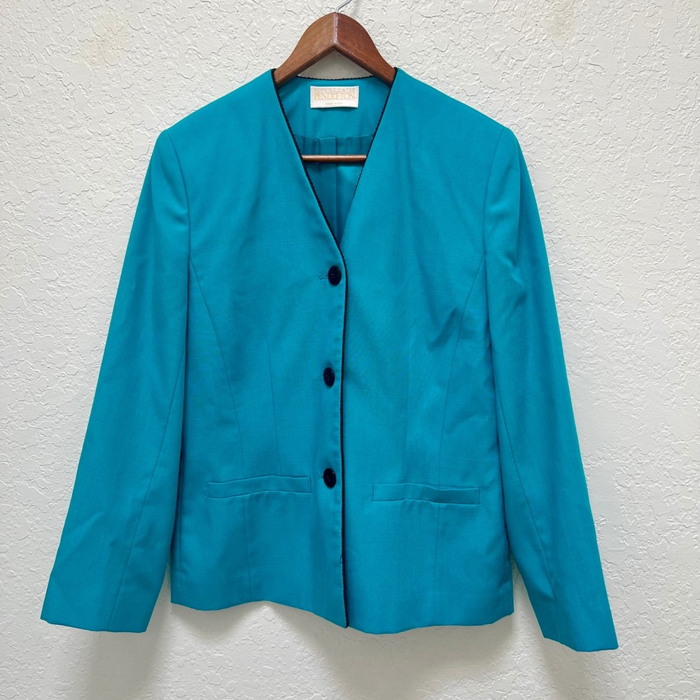 Sophisticates by Pendleton Womens Turquoise Blue Collarless Blazer Jacket Size 8